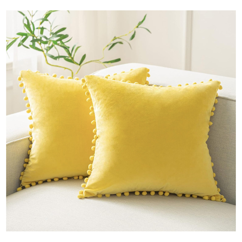 Phantoscope Velvet Decorative Throw Pillow Covers Boho Soft Solid Square Yellow